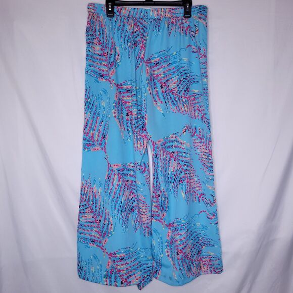Lilly Pulitzer Pants Large Colorful Middleton Palazzo Shorely Blue Wide Leg - Picture 4 of 13